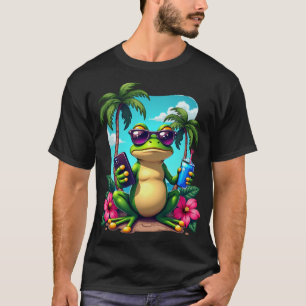 Grumpy Frog Y2K Vaporwave Tropisches Retro-Gaming T-Shirt