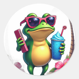 Grumpy Frosch Vaporwave Y2K Retro Coole Ästhetik T Runder Aufkleber
