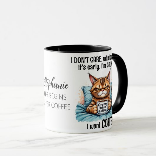Grumpy Funny Cat Drink Kaffee Zitat Tasse (VorderseiteRechts)