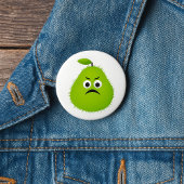 Grumpy Fuzzy Pear Face Funny Fruit Character Button