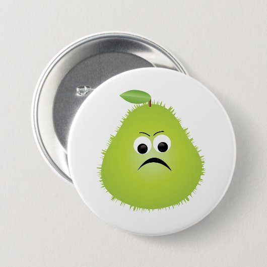 Grumpy Fuzzy Pear Face Funny Fruit Character Button (Vorne & Hinten)