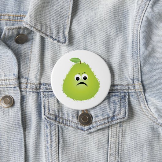 Grumpy Fuzzy Pear Face Funny Fruit Character Button (Beispiel)