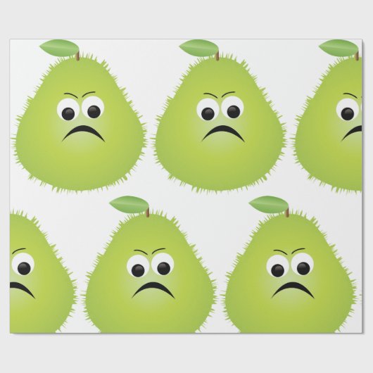 Grumpy Fuzzy Pear Face Funny Fruit Character Geschenkpapier (Flach)