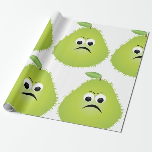 Grumpy Fuzzy Pear Face Funny Fruit Character Geschenkpapier (Ungerollt)