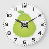 Grumpy Fuzzy Pear Face Funny Fruit Character Große Wanduhr (Vorderseite)