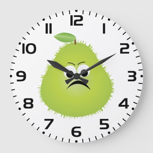 Grumpy Fuzzy Pear Face Funny Fruit Character Große Wanduhr (Vorderseite)