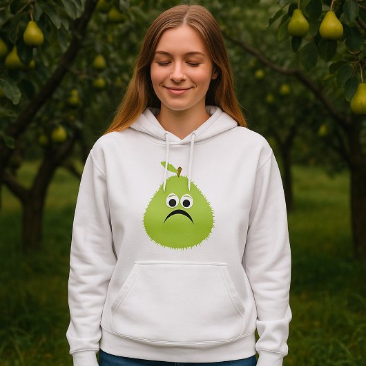 Grumpy Fuzzy Pear Face Funny Fruit Character Hoodie