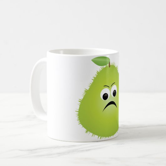 Grumpy Fuzzy Pear Face Funny Fruit Character Kaffeetasse (Vorderseite Links)