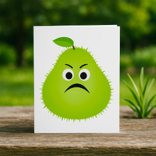 Grumpy Fuzzy Pear Face Funny Fruit Character Karte