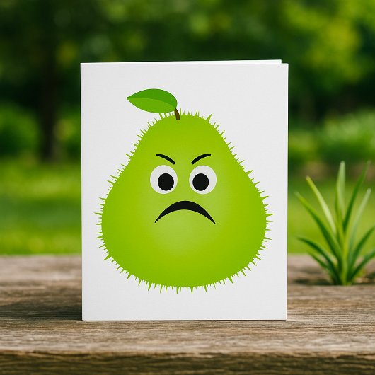 Grumpy Fuzzy Pear Face Funny Fruit Character Karte