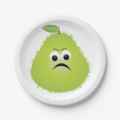 Grumpy Fuzzy Pear Face Funny Fruit Character Pappteller (Vorderseite)