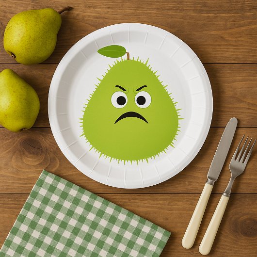 Grumpy Fuzzy Pear Face Funny Fruit Character Pappteller
