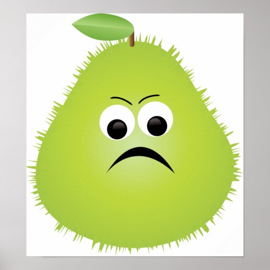 Grumpy Fuzzy Pear Face Funny Fruit Character Poster (Vorne)
