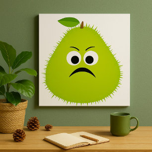 Grumpy Fuzzy Pear Face Funny Fruit Character Poster