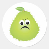 Grumpy Fuzzy Pear Face Funny Fruit Character Runder Aufkleber (Vorderseite)