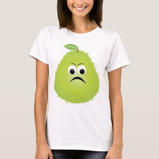 Grumpy Fuzzy Pear Face Funny Fruit Character T-Shirt (Vorderseite)