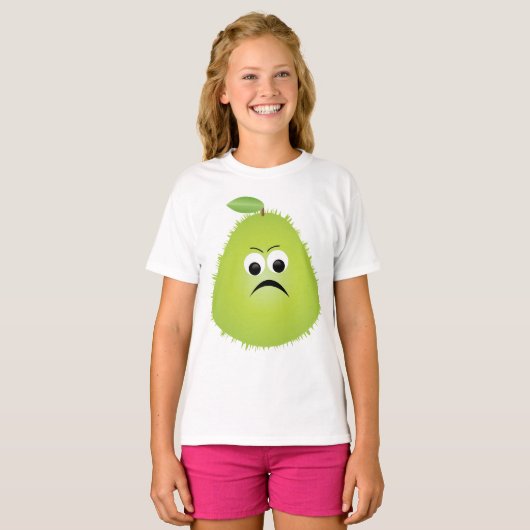 Grumpy Fuzzy Pear Face Funny Fruit Character T-Shirt (Vorne ganz)