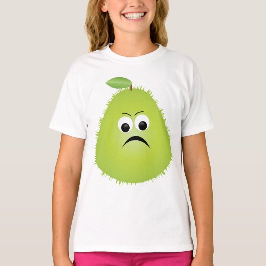 Grumpy Fuzzy Pear Face Funny Fruit Character T-Shirt (Vorderseite)