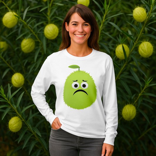 Grumpy Fuzzy Pear Face Funny Fruit Character T-Shirt