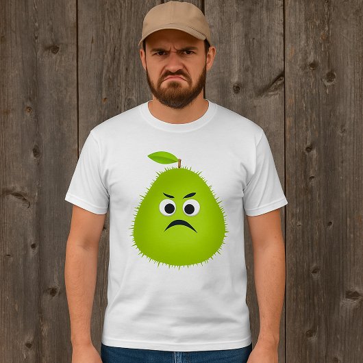 Grumpy Fuzzy Pear Face Funny Fruit Character T-Shirt