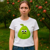 Grumpy Fuzzy Pear Face Funny Fruit Character T-Shirt