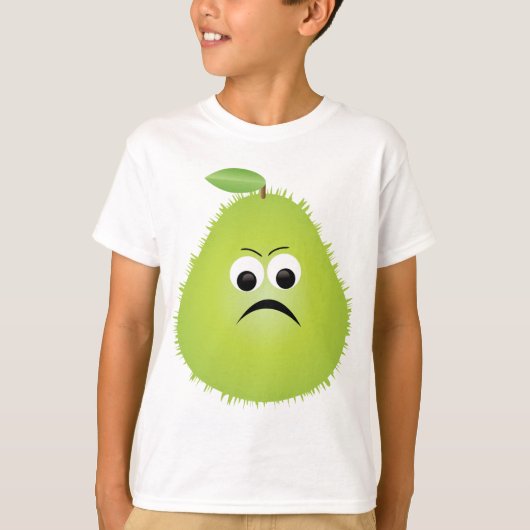 Grumpy Fuzzy Pear Face Funny Fruit Character T-Shirt (Vorderseite)