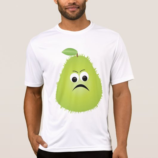 Grumpy Fuzzy Pear Face Funny Fruit Character T-Shirt (Vorderseite)