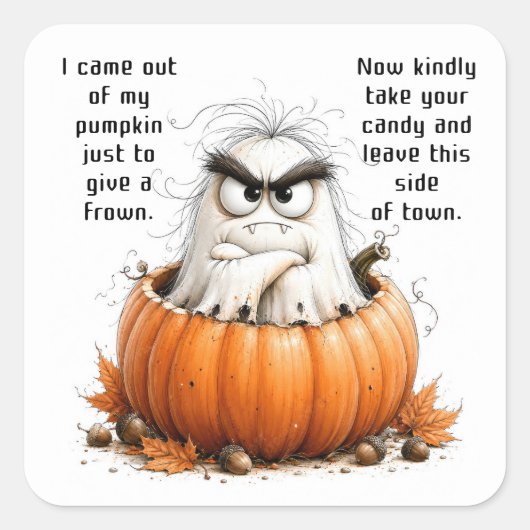Grumpy Geist Kürbis Halloween Aufkleber (Vorderseite)