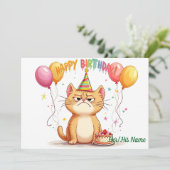 Grumpy Ginger Cat Birthday Humor Karte (Stehend Vorderseite)