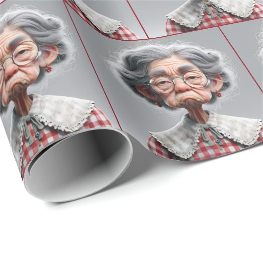 Grumpy Granny mit Gingham Dress Geschenkpapier (Rolleneckpunkt)