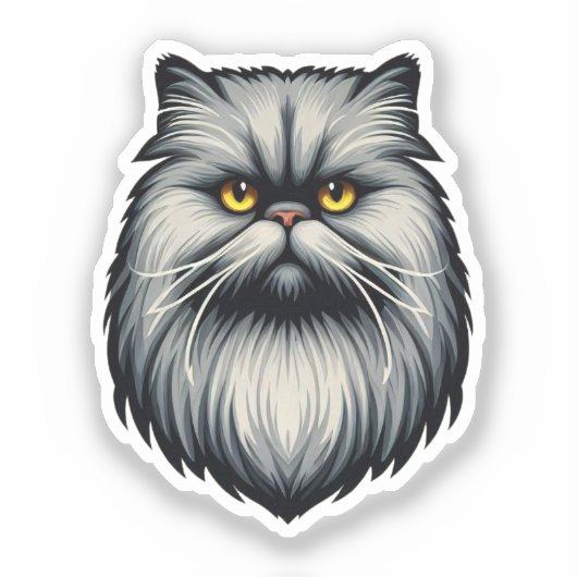 Grumpy Gray Persian Cat Face - Bold Detection Art Aufkleber (Vorderseite)