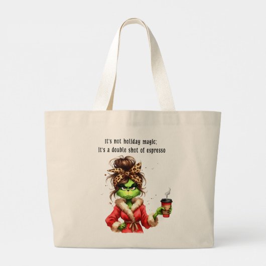 Grumpy Green Furry Lieben Kaffee Jumbo Stoffbeutel (Rückseite)