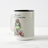 Grumpy Green Furry Lieben Kaffee Zweifarbige Tasse (Vorderseite Links)