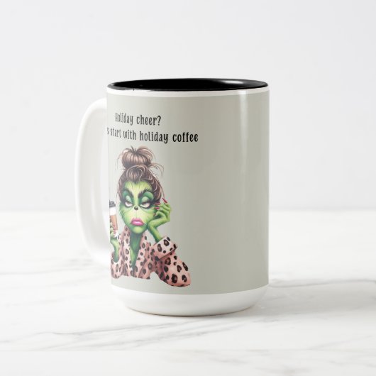 Grumpy Green Furry Lieben Kaffee Zweifarbige Tasse (Vorderseite Links)