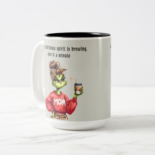 Grumpy Green Furry Mama Lieben Kaffee Zweifarbige Tasse (Vorderseite Links)