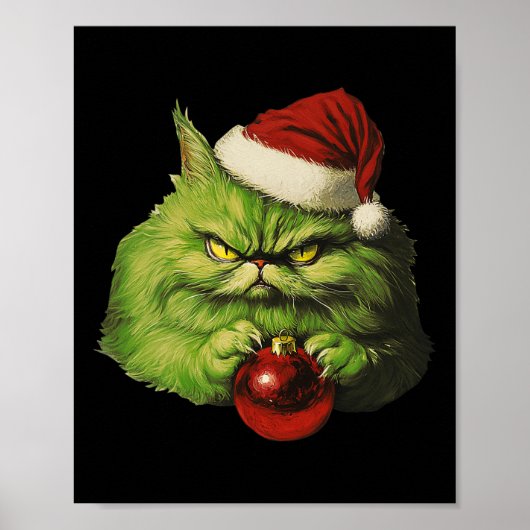 Grumpy Green Santa Cat Retro Katzenjause Poster (Vorne)