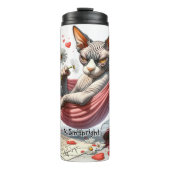 Grumpy Hairless Cat in Hammock Thermosbecher (Vorderseite)