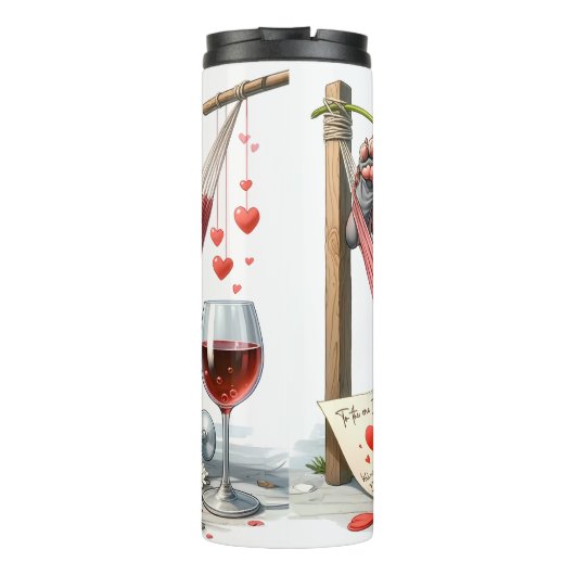 Grumpy Hairless Cat in Hammock Thermosbecher (Rückseite)