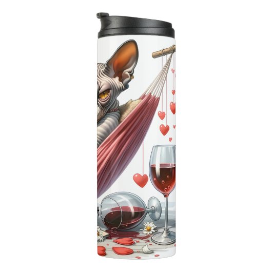 Grumpy Hairless Cat in Hammock Thermosbecher (Nach rechts gedreht)