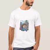 Grumpy Hedgehog Road Rage Driving Blue Car in City T-Shirt (Vorderseite)