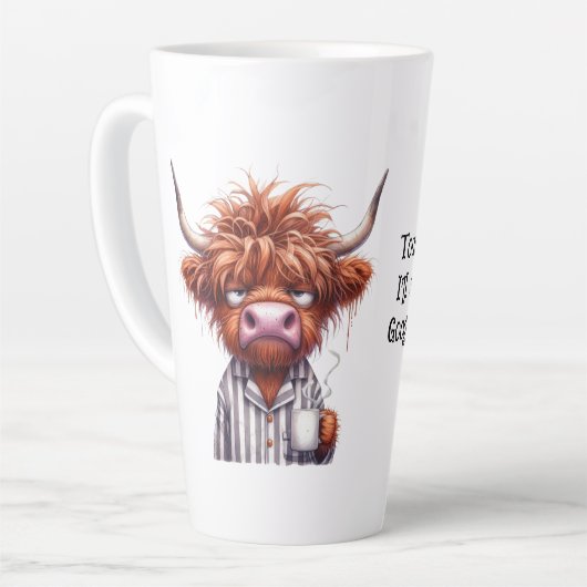 Grumpy Highland Cow & Google Coffee/Latte Tasse (Linke Ecke)