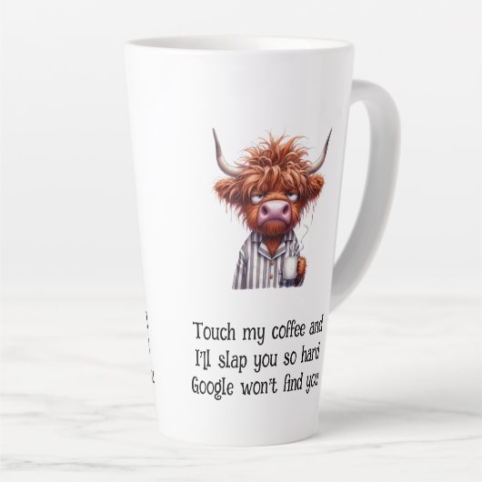 Grumpy Highland Cow & Google Coffee/Latte Tasse (Rechte Ecke)