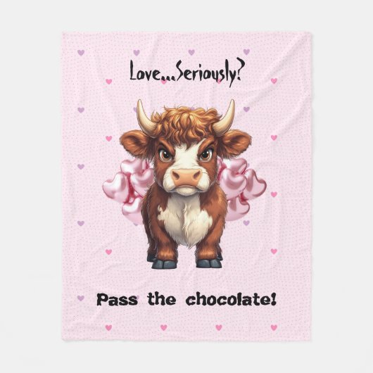 Grumpy Highland Cow Valentine's Day Fleecedecke (Vorderseite)