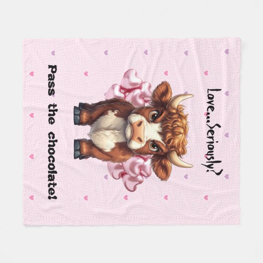 Grumpy Highland Cow Valentine's Day Fleecedecke (Vorderseite (Horizontal))