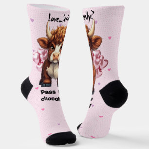 Grumpy Highland Cow Valentine's Day Socken