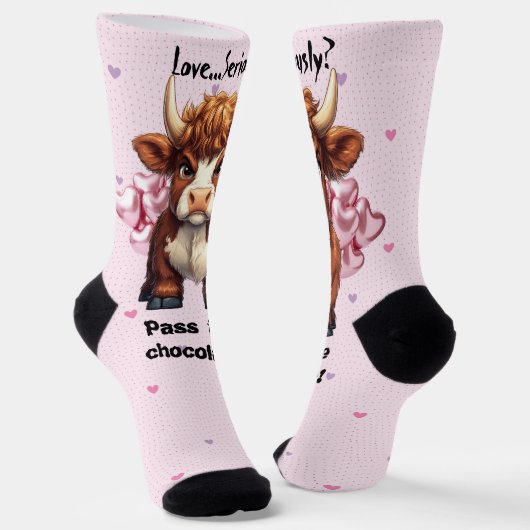 Grumpy Highland Cow Valentine's Day Socken (Gewinkelt)