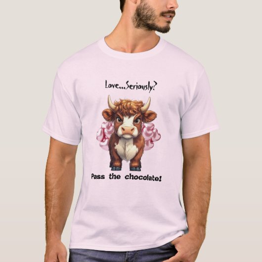 Grumpy Highland Cow Valentine's Day T-Shirt (Vorderseite)