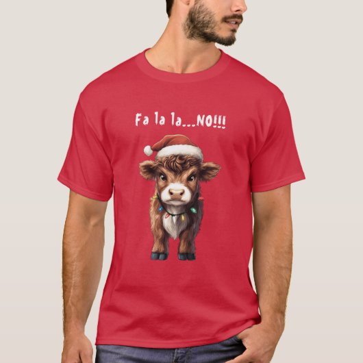 Grumpy Highland Cow Weihnachten T-Shirt (Vorderseite)
