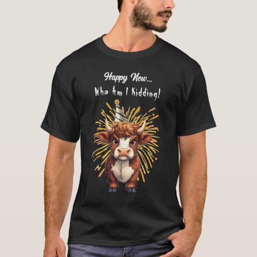 Grumpy Highland Kuh Neujahr Stimmung T-Shirt (Vorderseite)