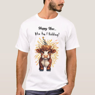 Grumpy Highland Kuh Neujahr Stimmung T-Shirt